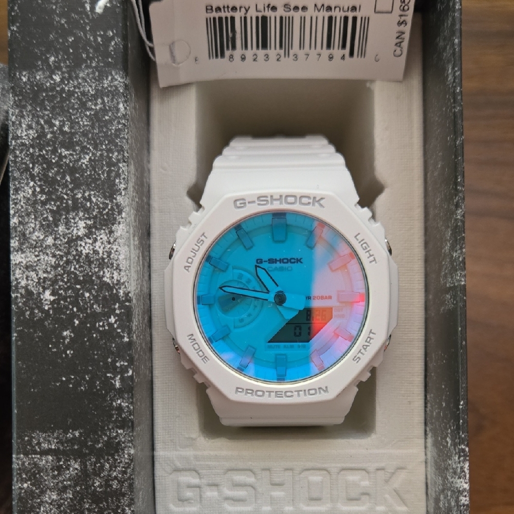 G-Shock White and Aqua Blue Watch